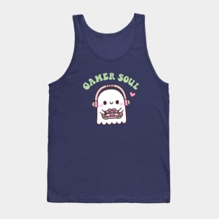 Cute Ghost Playing Video Games Gamer Soul Funny Pun Tank Top